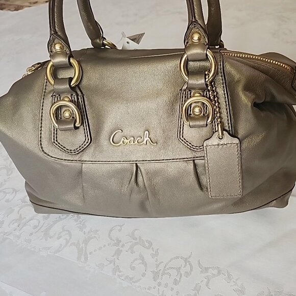 Coach Handbags - Coach Ashley Metallic Leather Satchel Bag